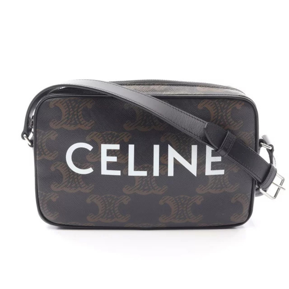 Celine Triomphe Messenger Bag Shoulder Canvas Leather Black